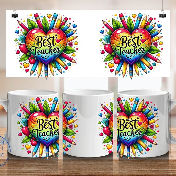 Best Teacher 11oz Coffee Mug, Colorful Teacher Mug, Teacher Appreciation Gift - Picture 1 of 5